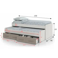 Letto bambini salvaspazio 198x96cm bianco e marrone - Cupido