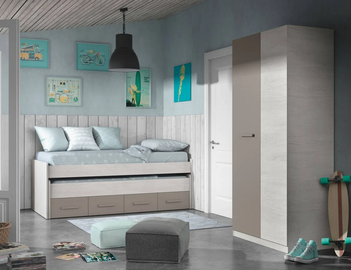Letto bambini salvaspazio 198x96cm bianco e marrone - Cupido
