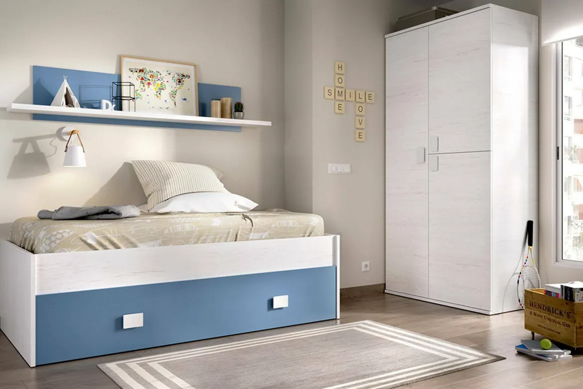 Letto bambini 195x97cm bianco e blu - Aikiko