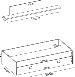 Letto bambini 195x97cm bianco e blu - Aikiko