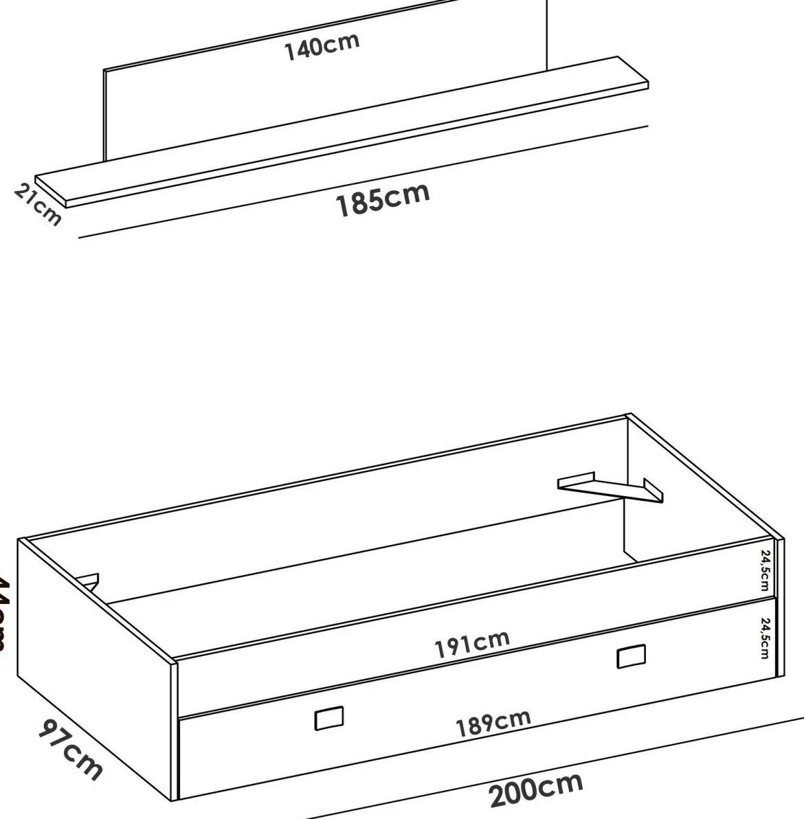 Letto bambini 195x97cm bianco e blu - Aikiko