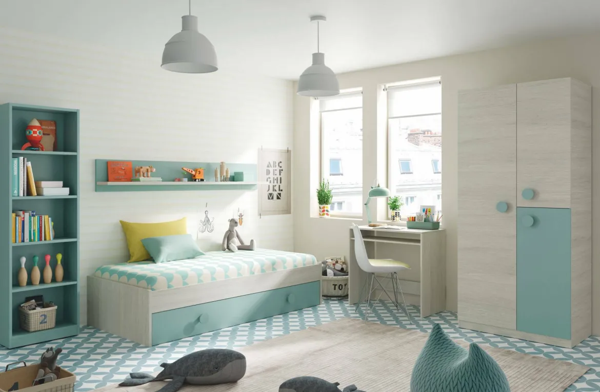 Letto bambini 201x98cm bianco e verde acqua - Aqua