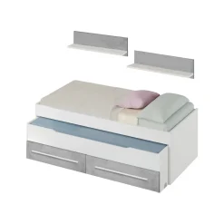 Letto contenitore bambini 199x96cm bianco e cemento - Asi