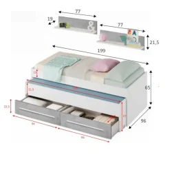 Letto contenitore bambini 199x96cm bianco e cemento - Asi