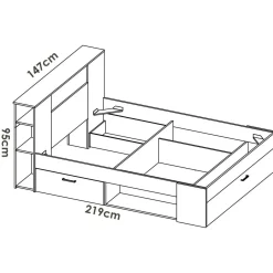 Letto francese elegante antracite e rovere 218x149cm - Conching