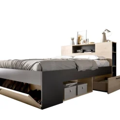 Letto francese elegante antracite e rovere 218x149cm - Conching
