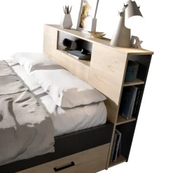 Letto francese elegante antracite e rovere 218x149cm - Conching