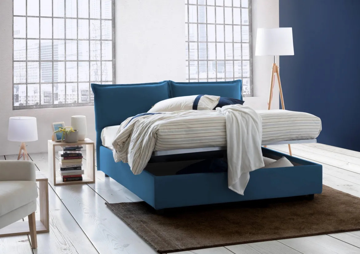 Letto francese imbottito blu 155x215cm - Aros
