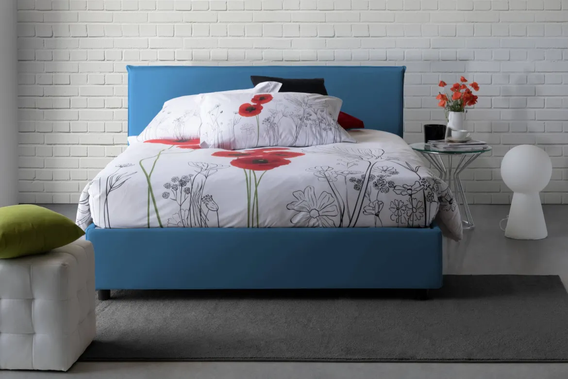 Letto francese imbottito blu 155x215cm - Aros