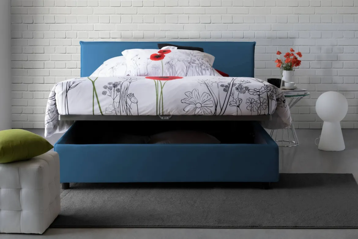 Letto francese imbottito blu 155x215cm - Aros
