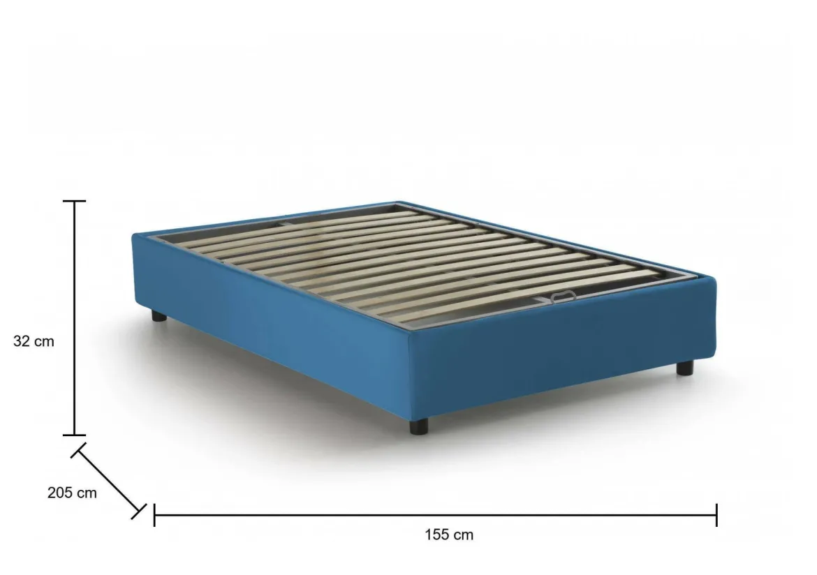Letto francese in tessuto blu 155x205cm - Attilino