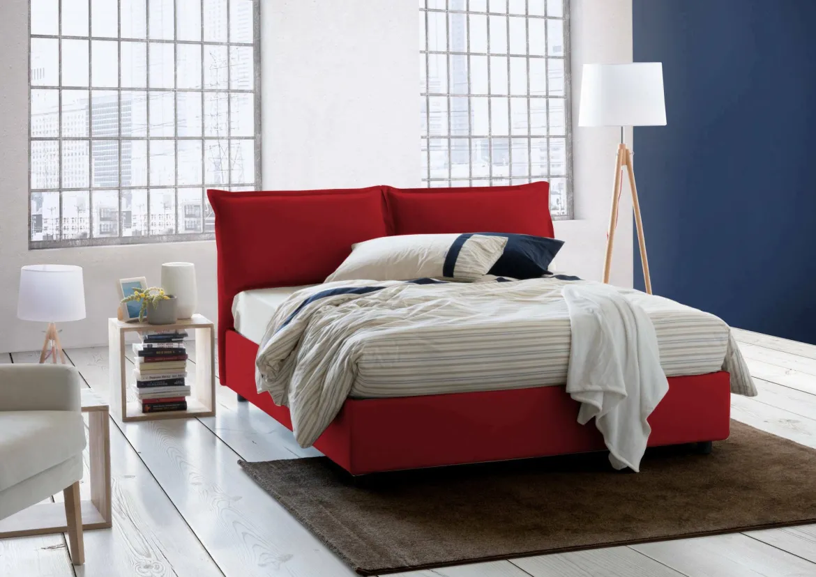 Letto francese in tessuto rosso 155x205cm - Askari