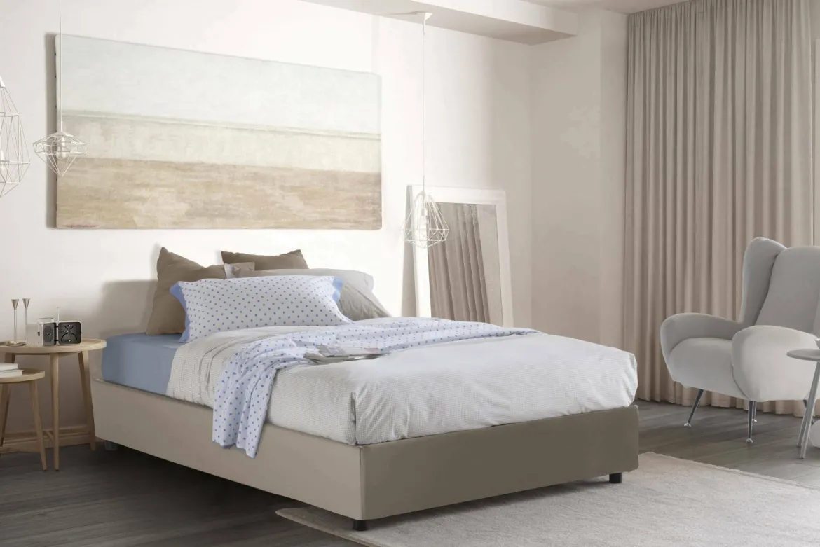 Letto francese lavabile tortora 155x215cm - Azuko