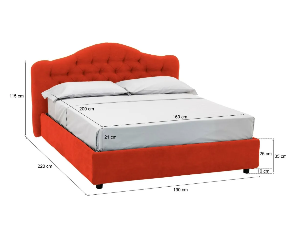 Letto Matrimoniale Arancione Materasso Incluso Sfoderabile, Contenitore Made in Italy - Allik