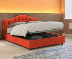 Letto Matrimoniale Arancione Materasso Incluso Sfoderabile, Contenitore Made in Italy - Allik