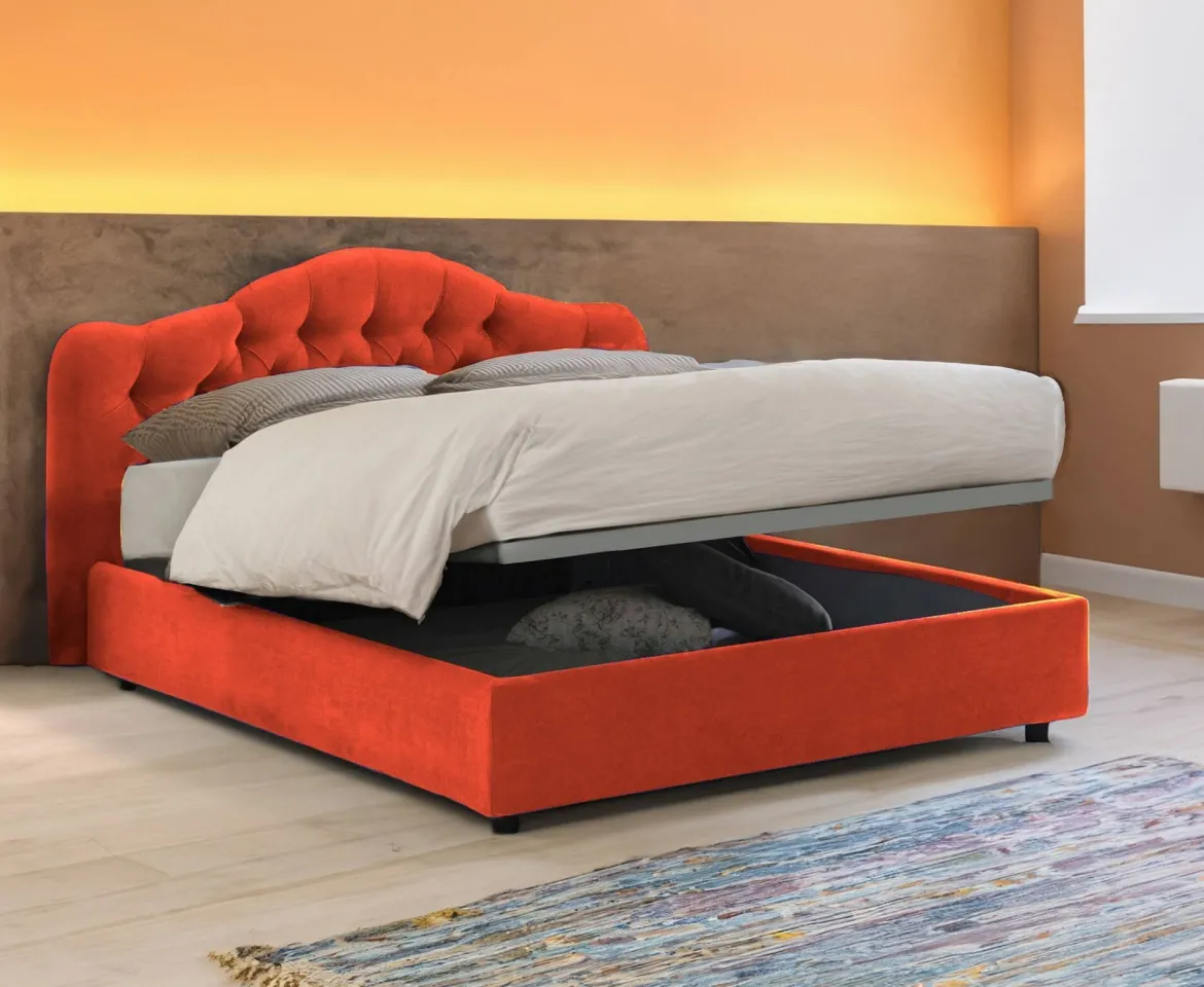 Letto Matrimoniale Arancione Materasso Incluso Sfoderabile, Contenitore Made in Italy - Allik