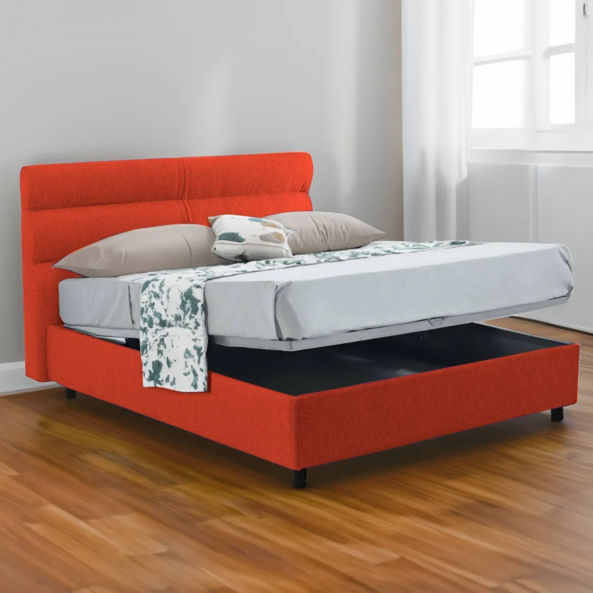 Letto Matrimoniale Arancione Materasso Incluso Sfoderabile, Contenitore Made in Italy - Briatico