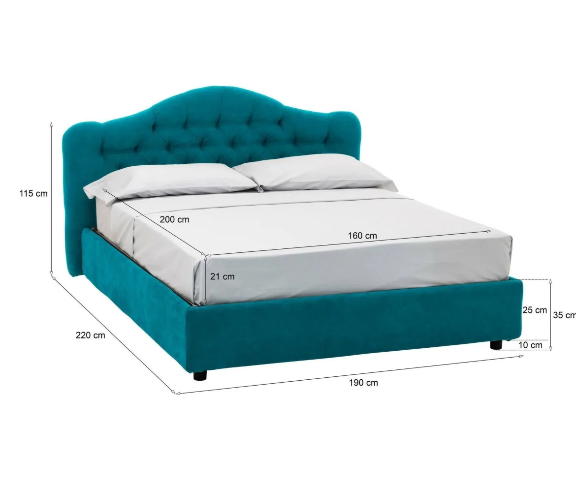 Letto Matrimoniale Azzurro Materasso Incluso Sfoderabile, Contenitore Made in Italy - Alfer