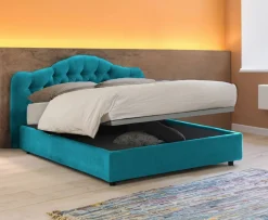 Letto Matrimoniale Azzurro Materasso Incluso Sfoderabile, Contenitore Made in Italy - Alfer