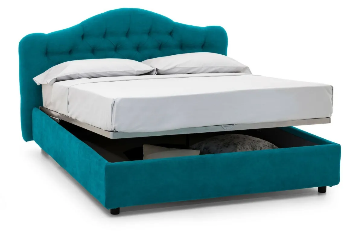 Letto Matrimoniale Azzurro Materasso Incluso Sfoderabile, Contenitore Made in Italy - Alfer
