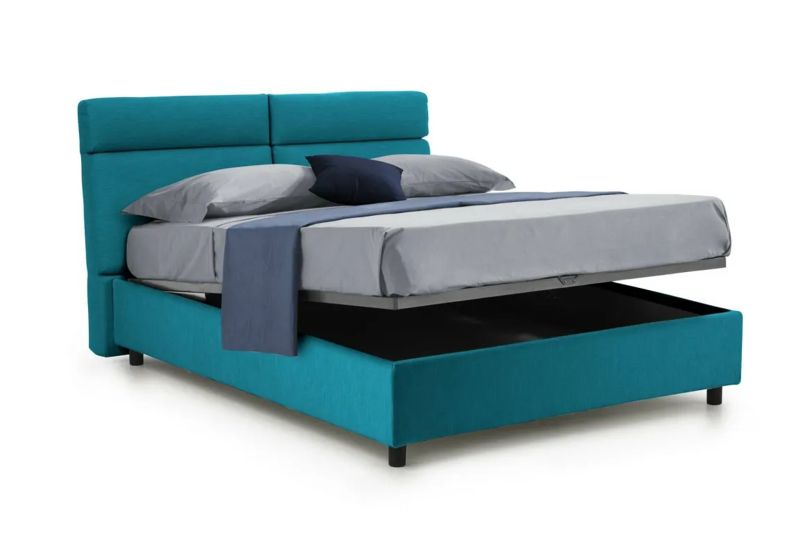 Letto Matrimoniale Azzurro Materasso Incluso Sfoderabile, Contenitore Made in Italy - Asica