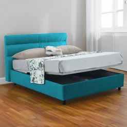 Letto Matrimoniale Azzurro Materasso Incluso Sfoderabile, Contenitore Made in Italy - Briatico