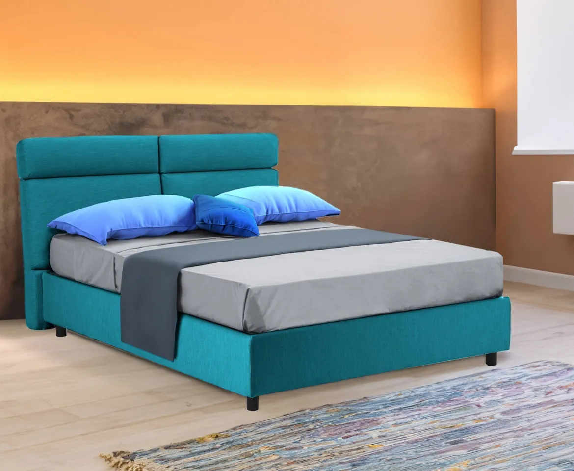 Letto Matrimoniale Azzurro Sfoderabile Contenitore, Dimensione Materasso 160x190 cm Made in Italy - Alcatron