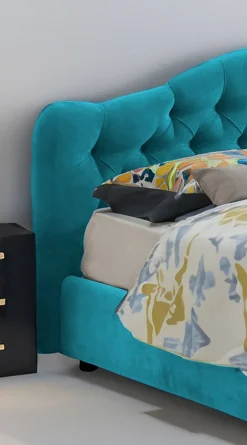 Letto Matrimoniale Azzurro Sfoderabile Contenitore, Dimensione Materasso 160x200 cm Made in Italy - Aly