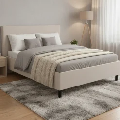 Letto Matrimoniale Beige Grigio Tortora Dimensione Materasso 160x200 cm Imbottito, Testiera Imbottita - Uboldo