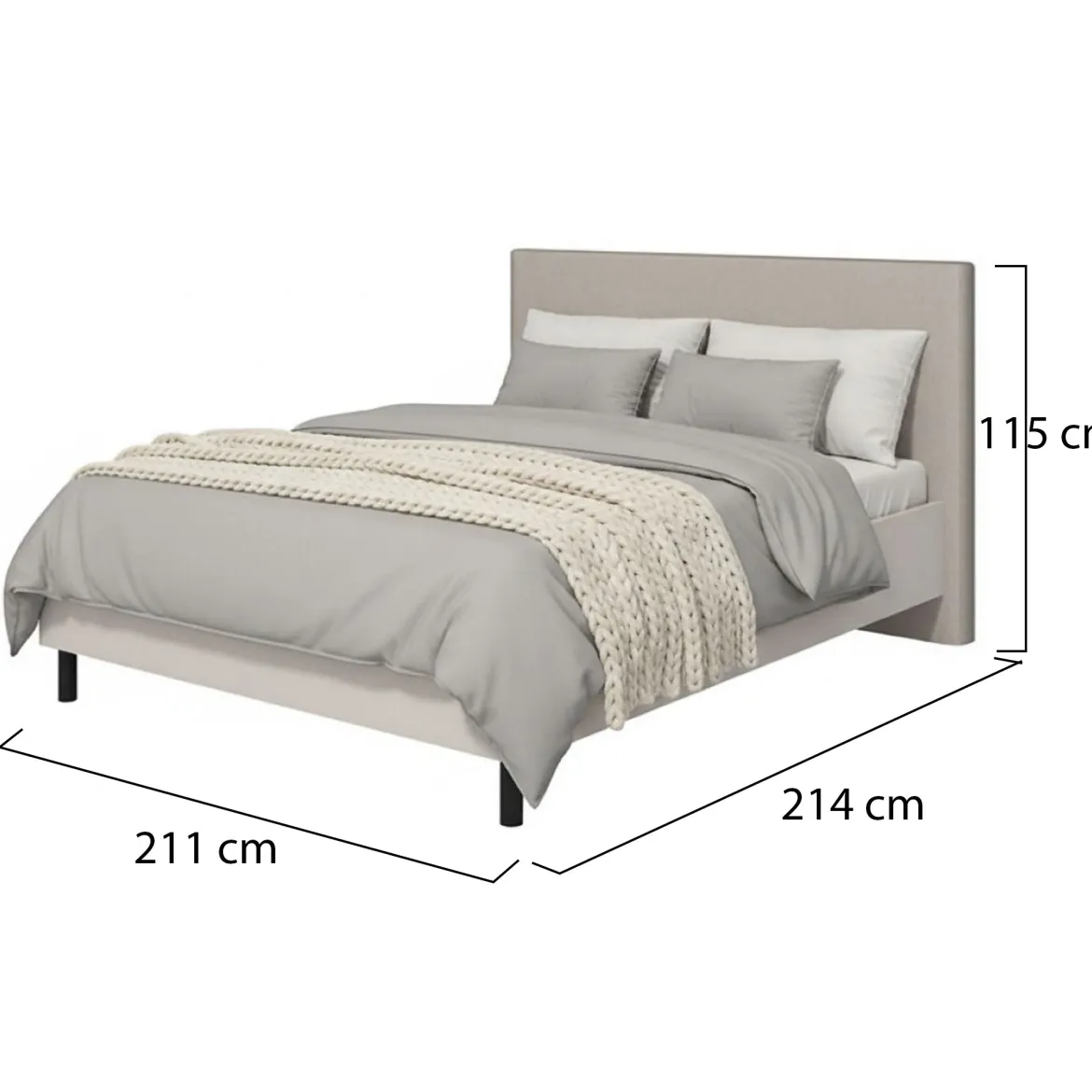 Letto Matrimoniale Beige Grigio Tortora Dimensione Materasso 180x200 cm Imbottito, Testiera Imbottita - Pavarolo