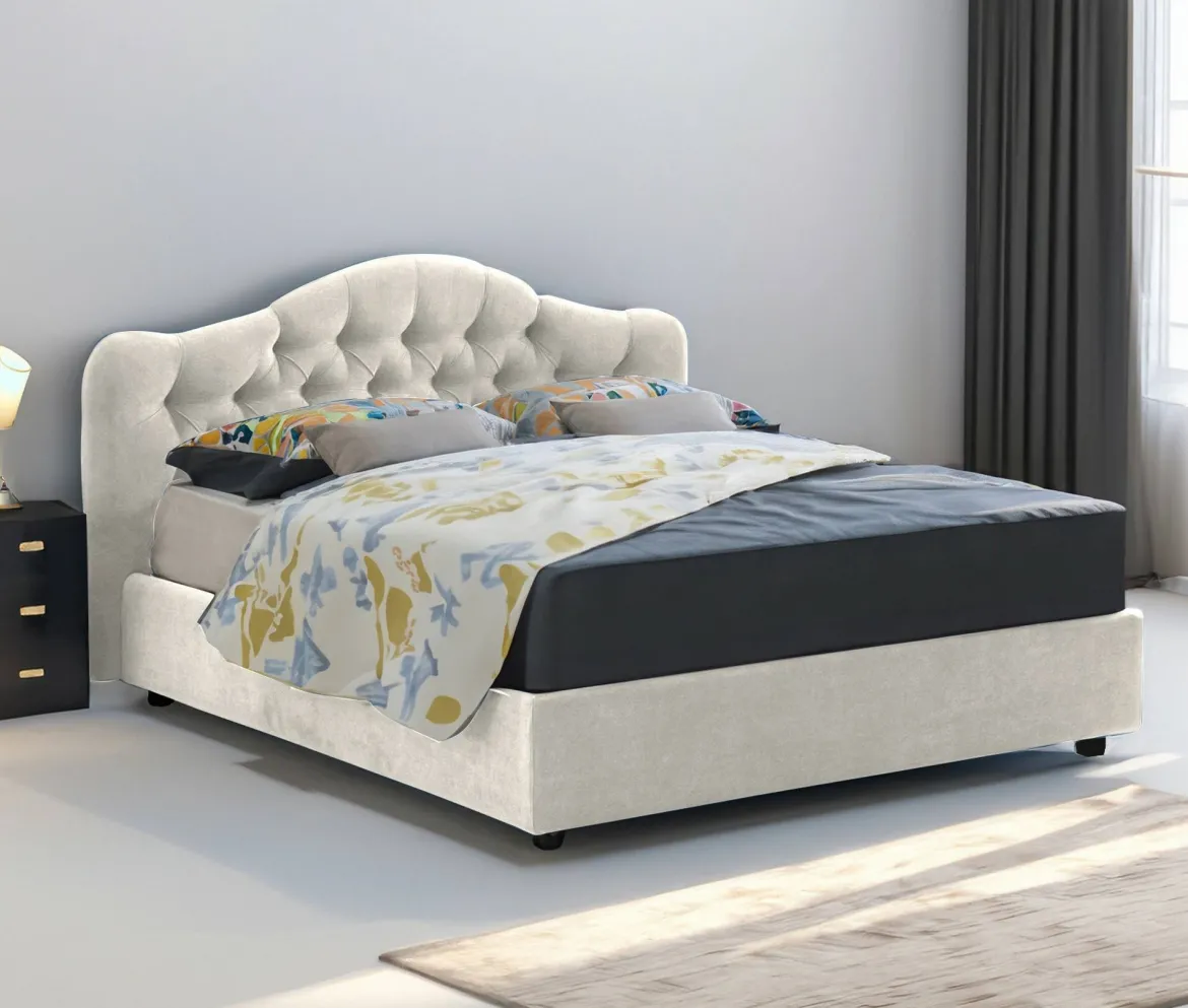 Letto Matrimoniale Beige Materasso Incluso Sfoderabile, Contenitore Made in Italy - Alfer