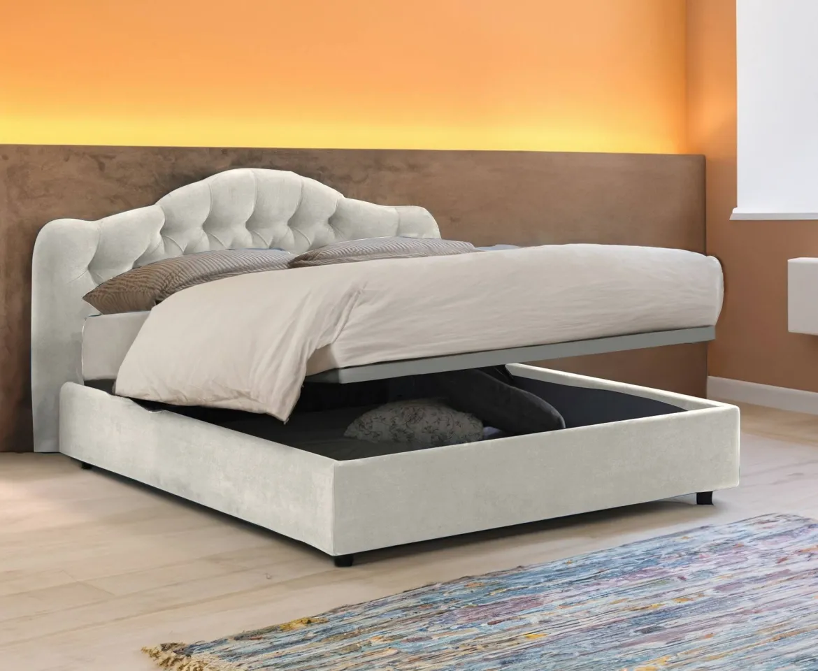 Letto Matrimoniale Beige Materasso Incluso Sfoderabile, Contenitore Made in Italy - Alfer