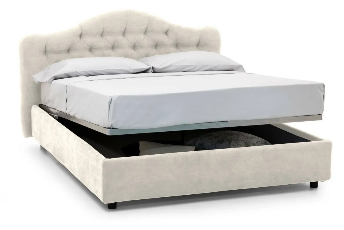 Letto Matrimoniale Beige Materasso Incluso Sfoderabile, Contenitore Made in Italy - Annus