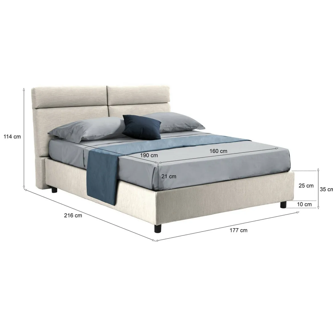 Letto Matrimoniale Beige Materasso Incluso Sfoderabile, Contenitore Made in Italy - Asica