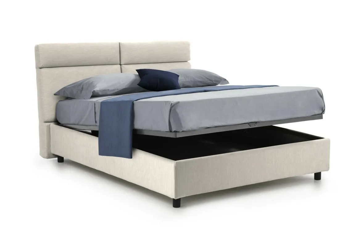Letto Matrimoniale Beige Materasso Incluso Sfoderabile, Contenitore Made in Italy - Asica