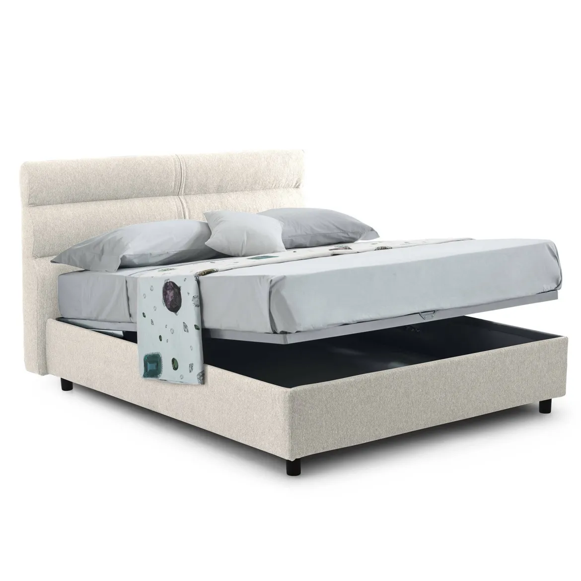 Letto Matrimoniale Beige Materasso Incluso Sfoderabile, Contenitore Made in Italy - Brunate
