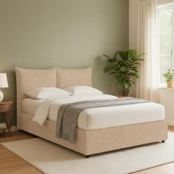 Letto Matrimoniale Beige Sfoderabile Contenitore, Dimensione Materasso 160x190 cm - Calcio