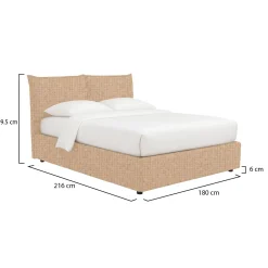Letto Matrimoniale Beige Sfoderabile Contenitore, Dimensione Materasso 160x190 cm - Calcio