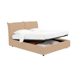 Letto Matrimoniale Beige Sfoderabile Contenitore, Dimensione Materasso 160x190 cm - Calcio
