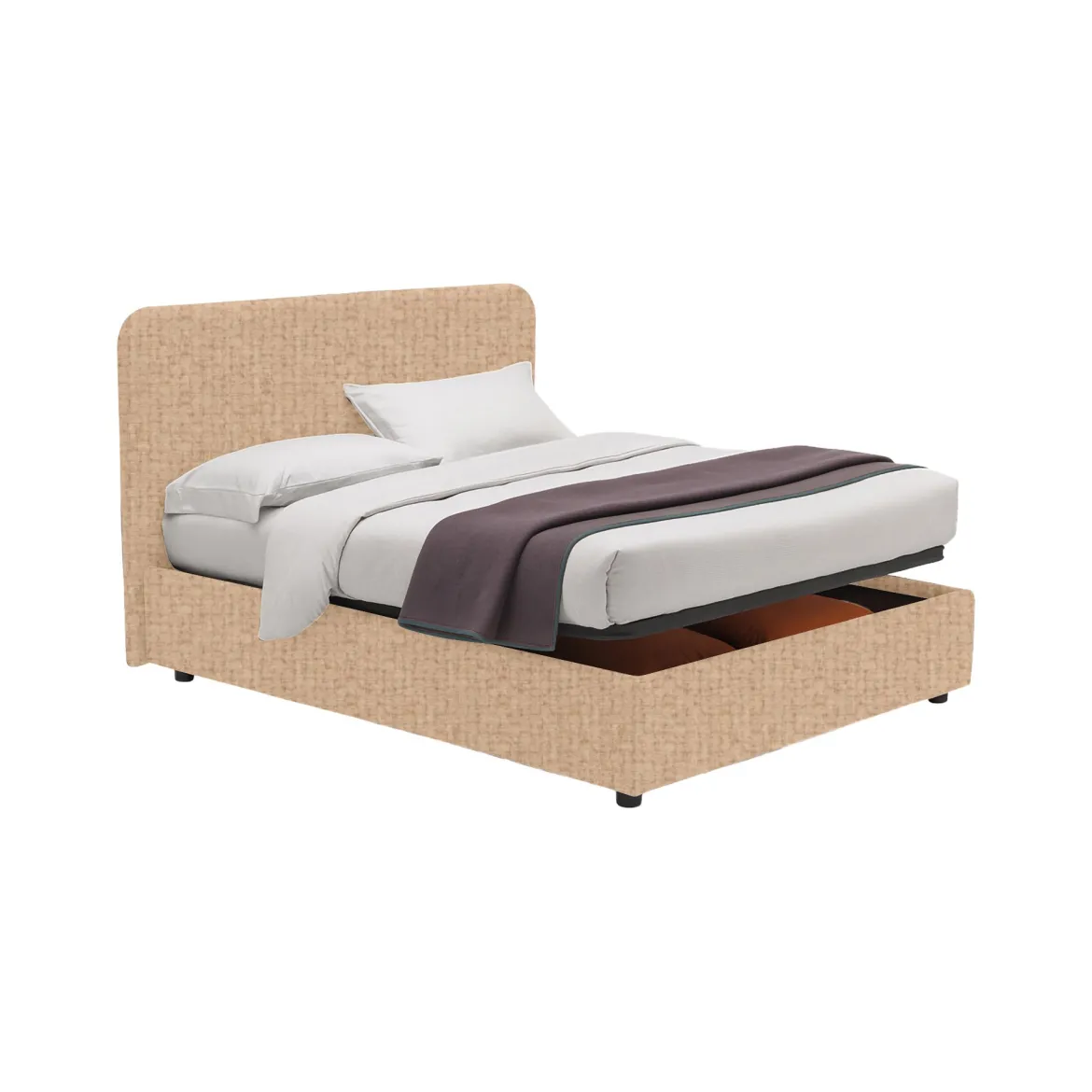 Letto Matrimoniale Beige Sfoderabile Contenitore, Dimensione Materasso 160x190 cm - Levice