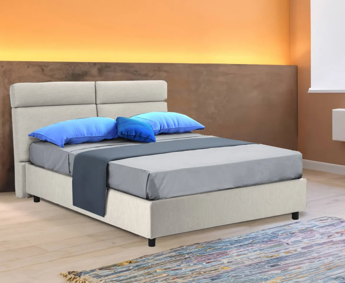 Letto Matrimoniale Beige Sfoderabile Contenitore, Dimensione Materasso 160x190 cm Made in Italy - Arex