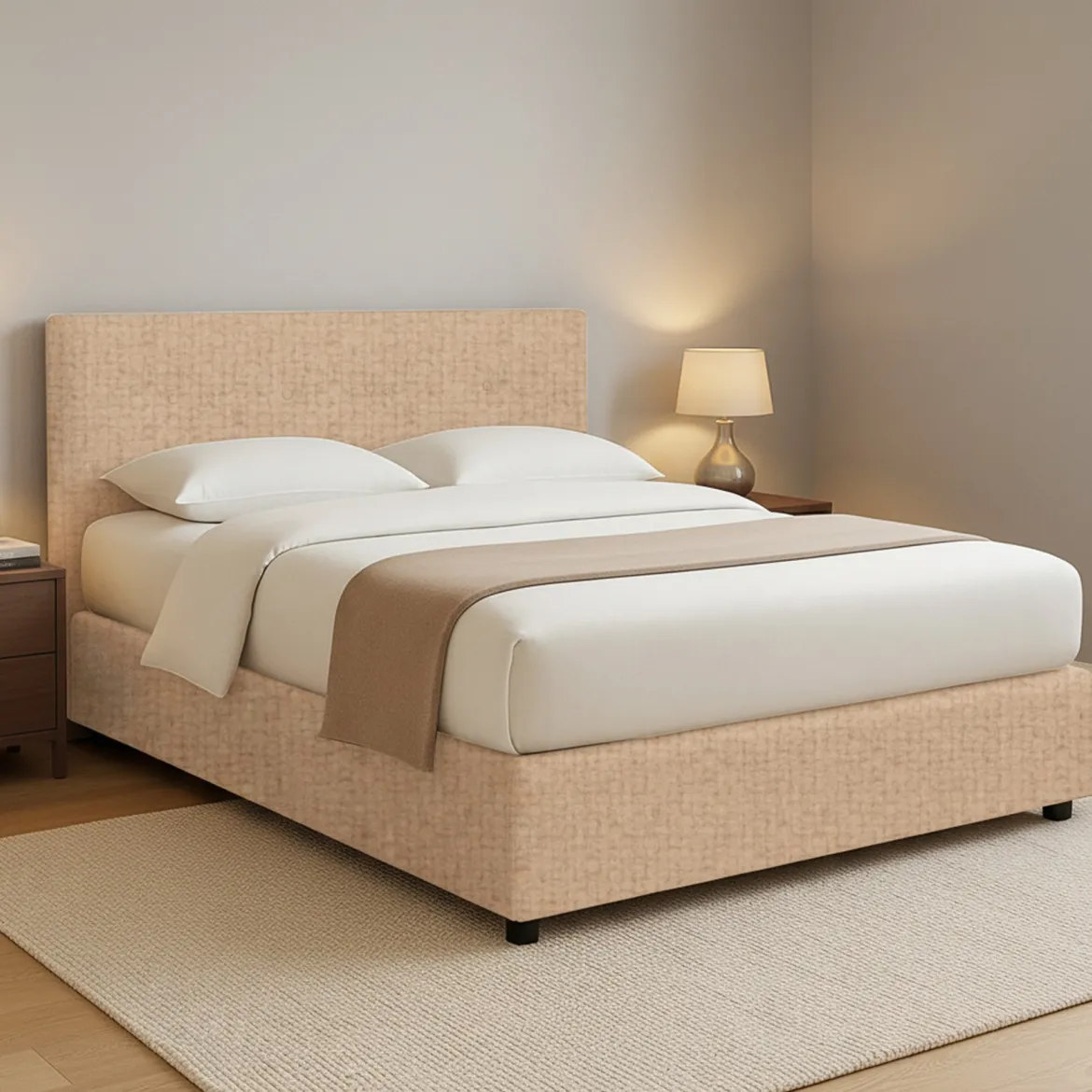 Letto Matrimoniale Beige Sfoderabile Contenitore, Dimensione Materasso 160x200 cm - Orgiano