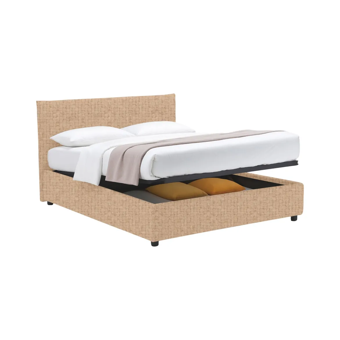 Letto Matrimoniale Beige Sfoderabile Contenitore, Dimensione Materasso 160x200 cm - Orgiano