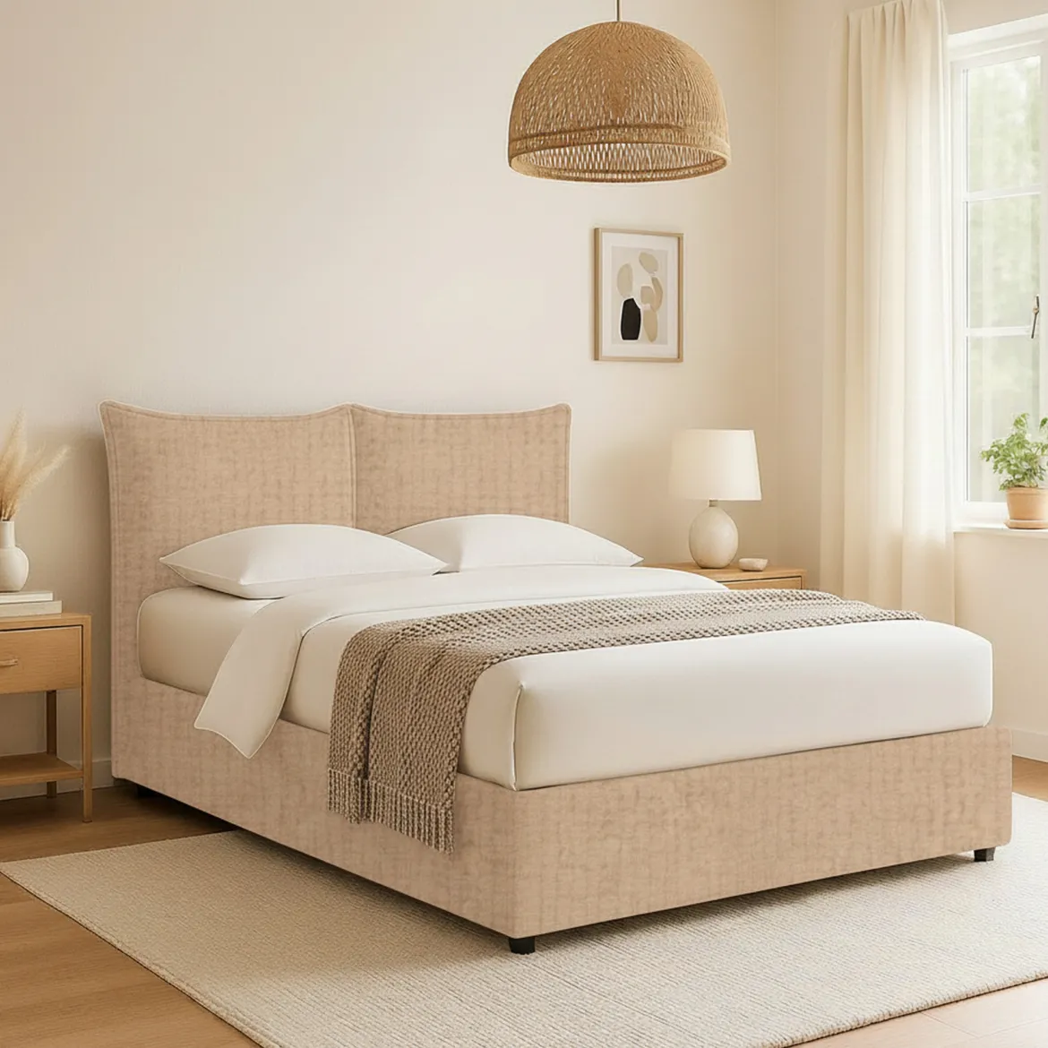Letto Matrimoniale Beige Sfoderabile Contenitore, Dimensione Materasso 160x200 cm - Orino