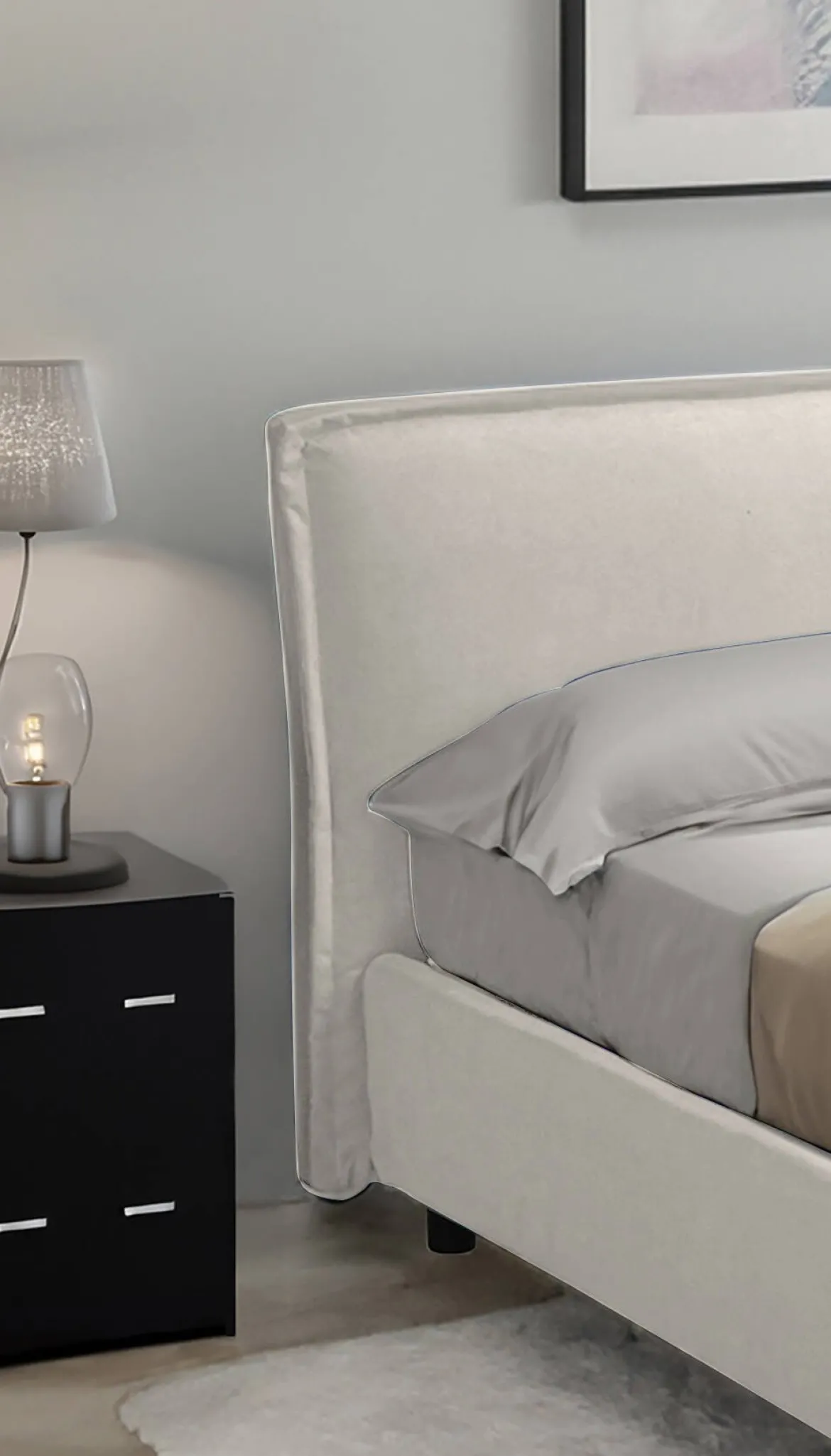 Letto Matrimoniale Beige Sfoderabile Contenitore, Dimensione Materasso 160x200 cm Made in Italy - Bubbio