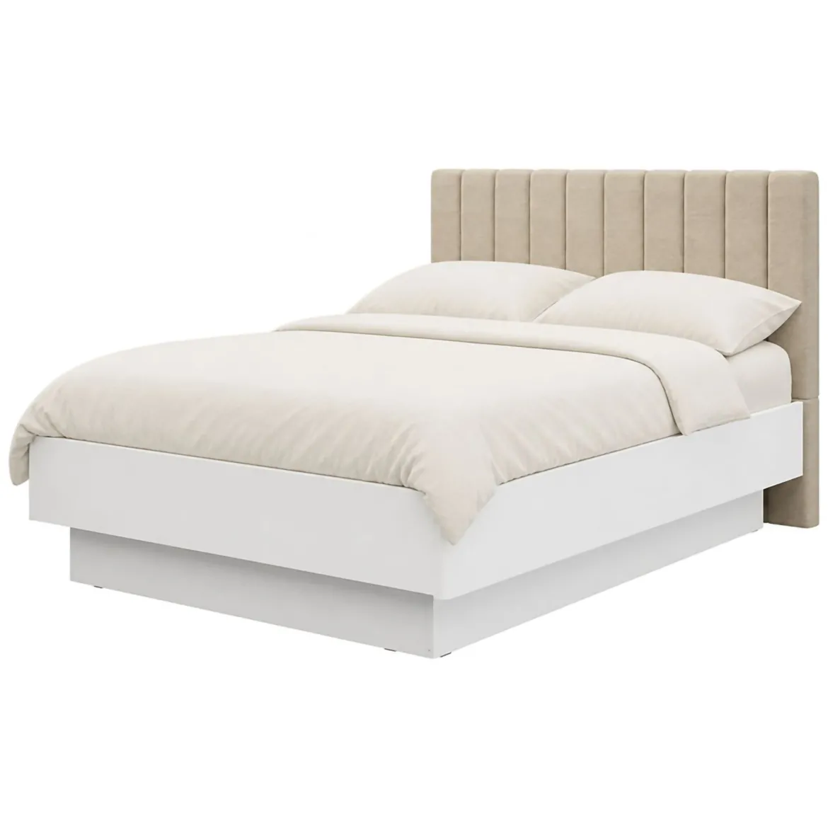 Letto Matrimoniale Bianco Beige Dimensione Materasso 160x200 cm Testiera Imbottita, Imbottito - Byron