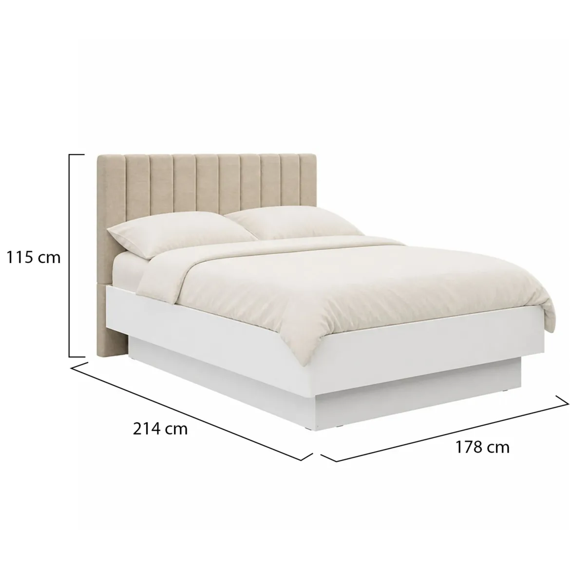 Letto Matrimoniale Bianco Beige Dimensione Materasso 160x200 cm Testiera Imbottita, Imbottito - Byron