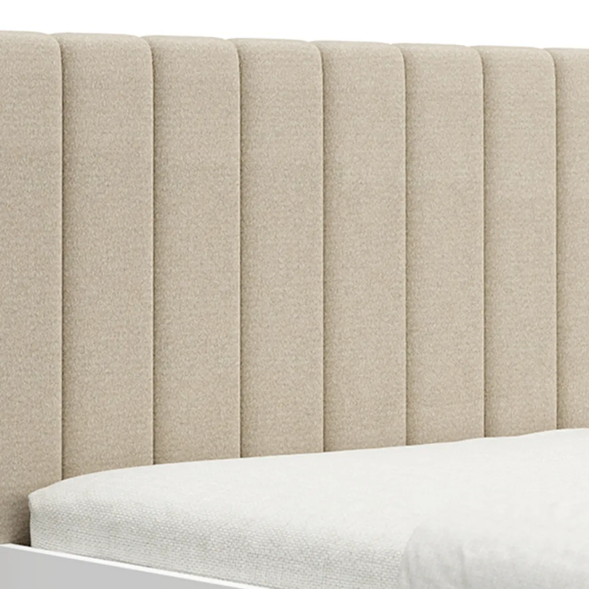 Letto Matrimoniale Bianco Beige Dimensione Materasso 160x200 cm Testiera Imbottita, Imbottito - Byron
