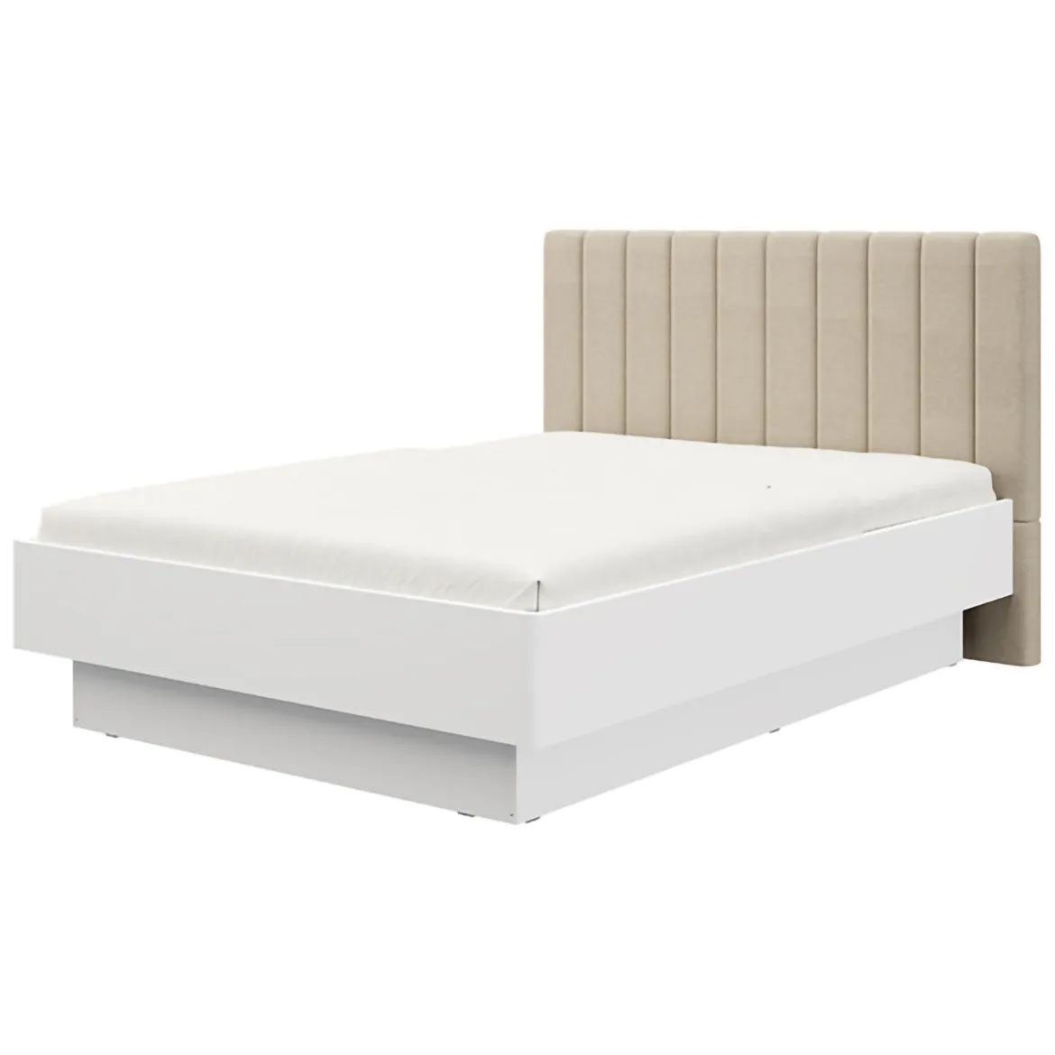 Letto Matrimoniale Bianco Beige Dimensione Materasso 160x200 cm Testiera Imbottita, Imbottito - Byron
