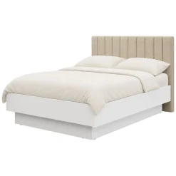 Letto Matrimoniale Bianco Beige Dimensione Materasso 180x200 cm Testiera Imbottita, Imbottito - Byron